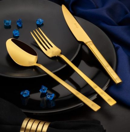 HÜMA 72 Parça Lazer Çatal Kaşık Takımı Titanyum Gold